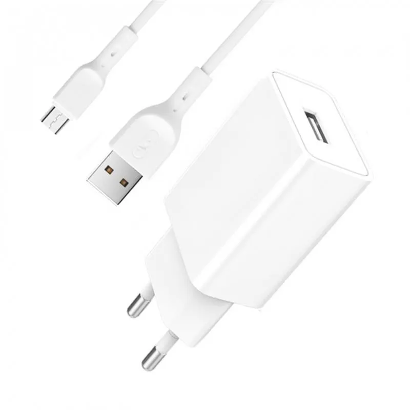 Зарядний пристрій SkyDolphin SC36V (1USB, 2.4A) White (SDMZP-000118) + кабель microUSB - зображення 1