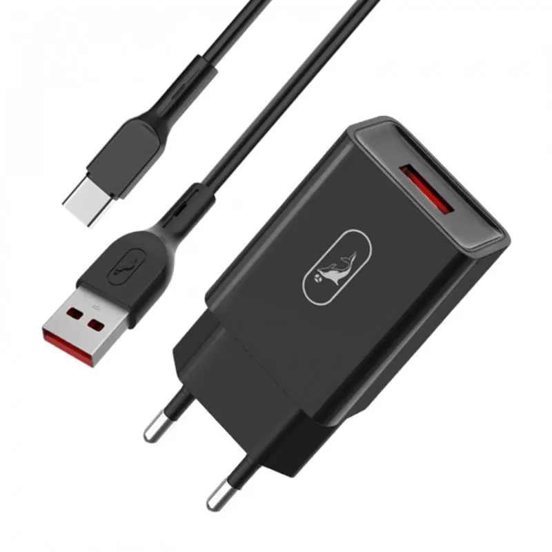 Зарядний пристрій SkyDolphin SC36T (1USB, 2.4A) Black (SDMZP-000175) + кабель USB Type-C - зображення 1