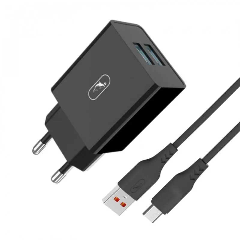Зарядний пристрій SkyDolphin SC30V (2USB, 2.1A) Black (SDMZP-000172) + кабель microUSB - зображення 1