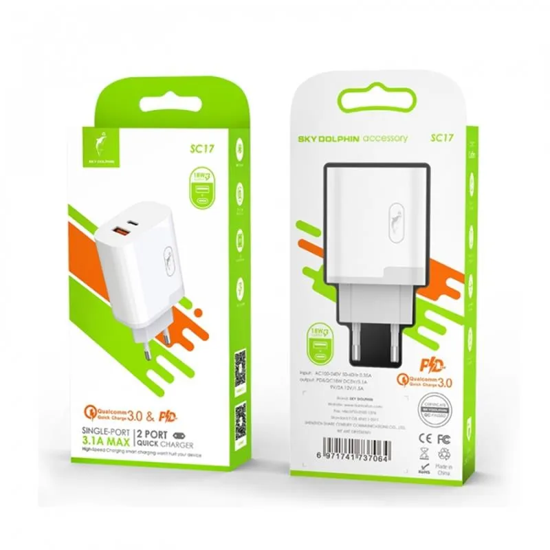 Зарядний пристрій SkyDolphin SC17 PD+QC3.0 (USB TYPE-Cx3A + USB TYPE-Ax3A) White (SDMZP-000110) - мініатюра 5