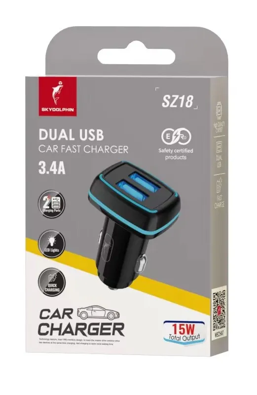 Автомобільний зарядний пристрій SkyDolphin SZ18 (2USB, 3.4A) Black (SDAZP-000098) - мініатюра 2