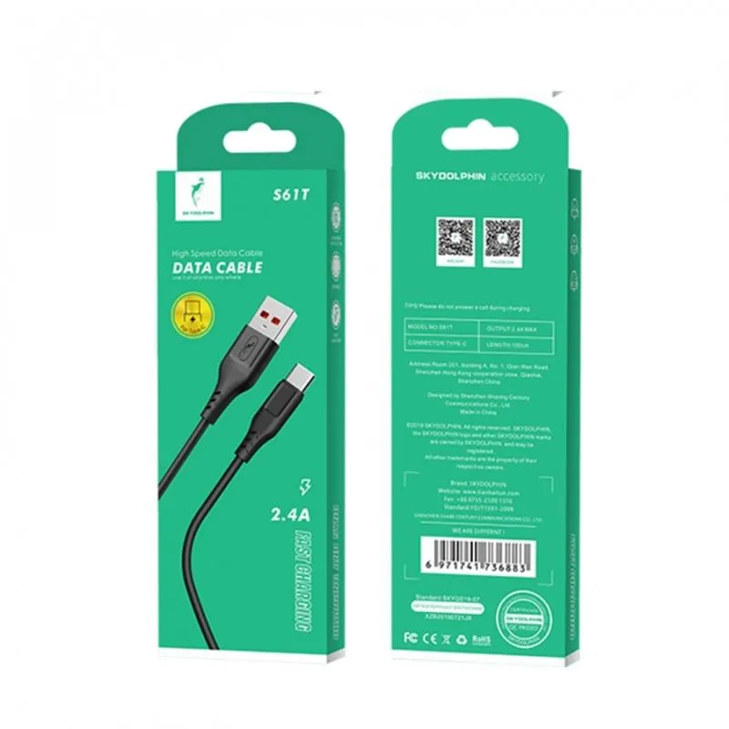 Кабель SkyDolphin S61T USB - USB Type-C (M/M), 1 м, Black (SDUSB-000444) - мініатюра 2