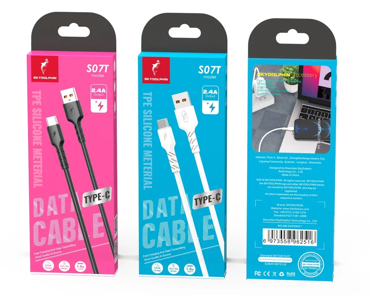 Кабель SkyDolphin S07T TPE High Elastic Line USB - USB Type-C (M/M), 1 м, Black (SDUSB-000596) - мініатюра 2