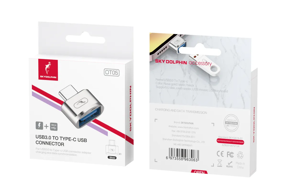 Перехідник SkyDolphin OT05 Mini USB Type-C - USB (M/F), silver (SDADPT-00030) - мініатюра 2