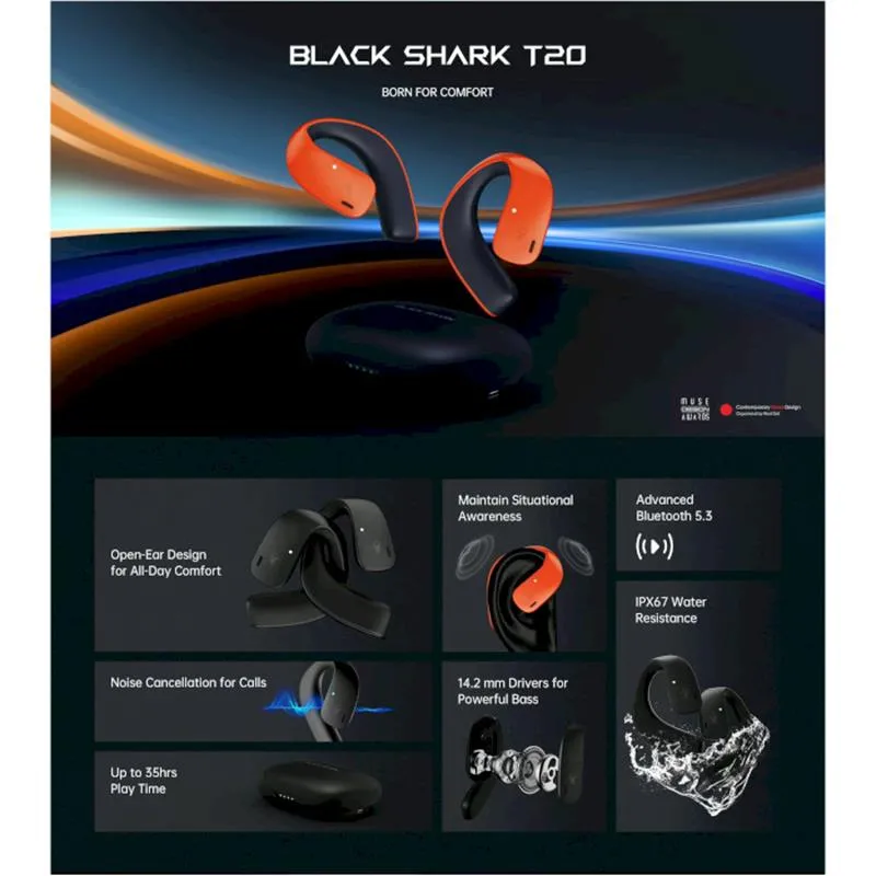 Bluetooth-гарнітура Black Shark T20 Gold (BS-T20) - мініатюра 4