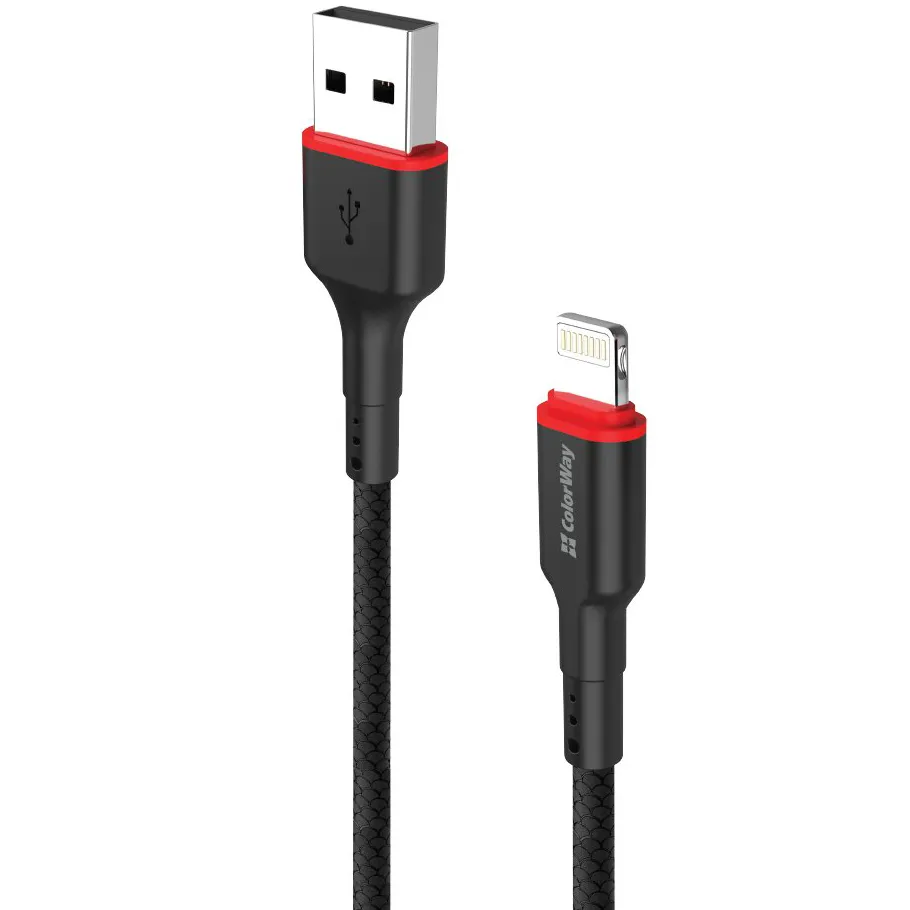 Кабель ColorWay USB - Lightning (M/M), 2.4 А, 1 м, Black (CW-CBUL064-BK) - мініатюра 2