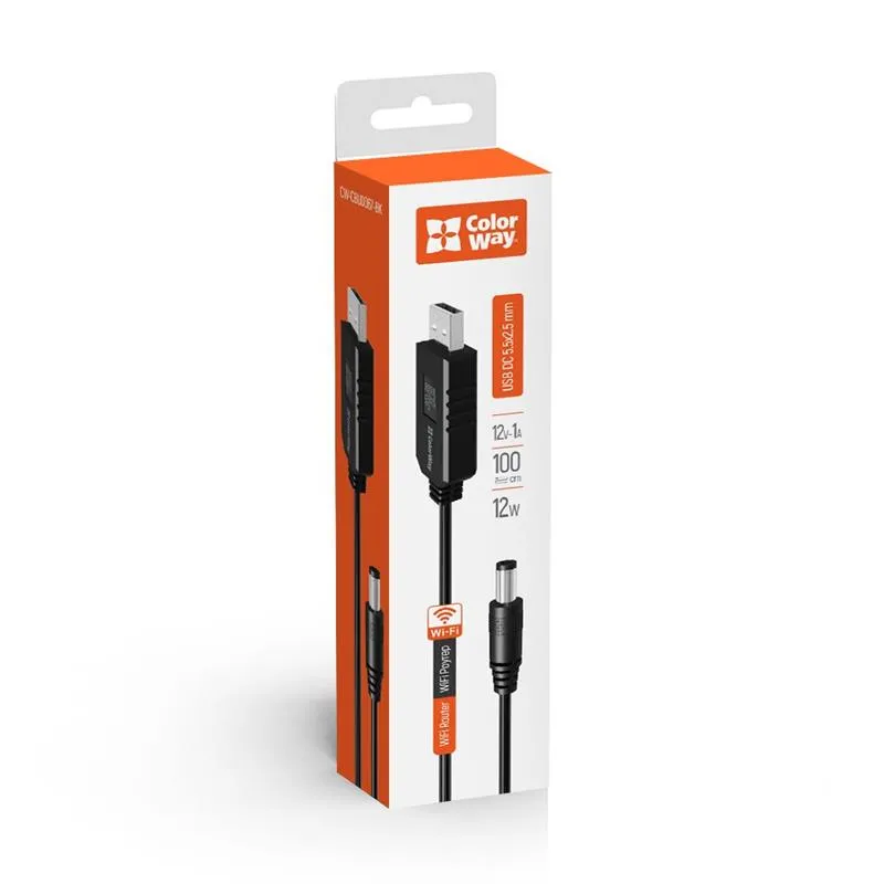Кабель ColorWay для роутера 12V (USB-DC 5.5х2.5mm) 1 м, Black (CW-CBUD067-BK) - мініатюра 12