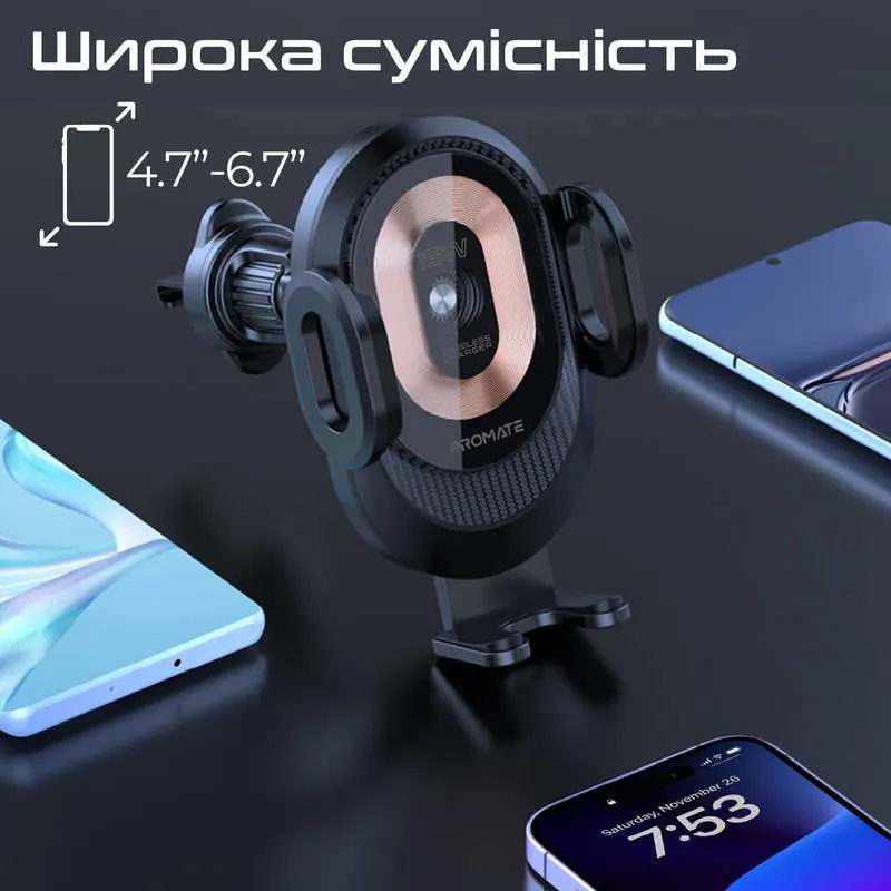 Автомобільний зарядний пристрій з тримачем Promate PowerMount-2 Black - мініатюра 8