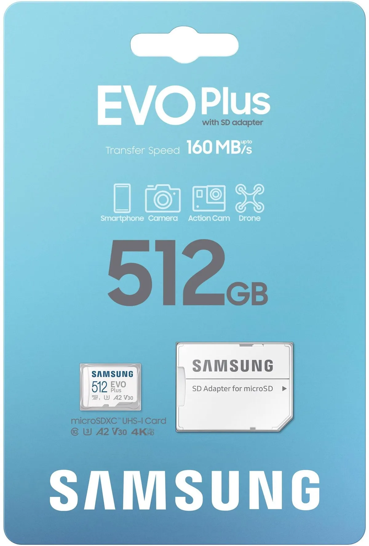 Карта пам`яті MicroSDXC  512GB UHS-I/U3 Class 10 Samsung Evo Plus R160MB/s + SD-адаптер (MB-MC512SA/EU) - мініатюра 10