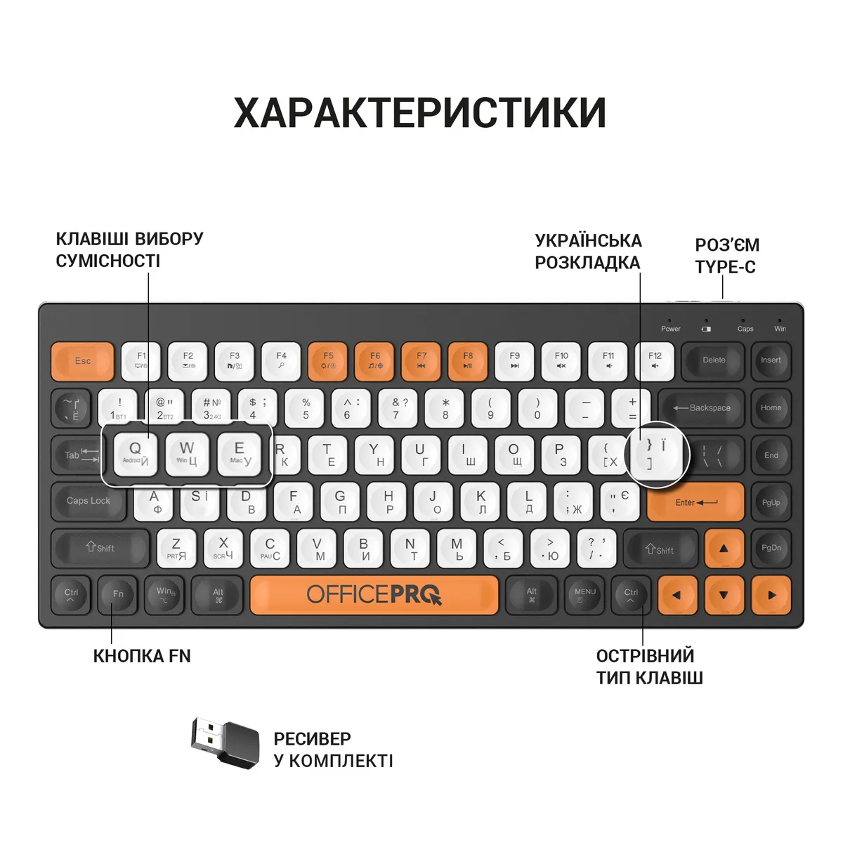 Клавіатура бездротова OfficePro SK955B Bluetooth Black  - мініатюра 11
