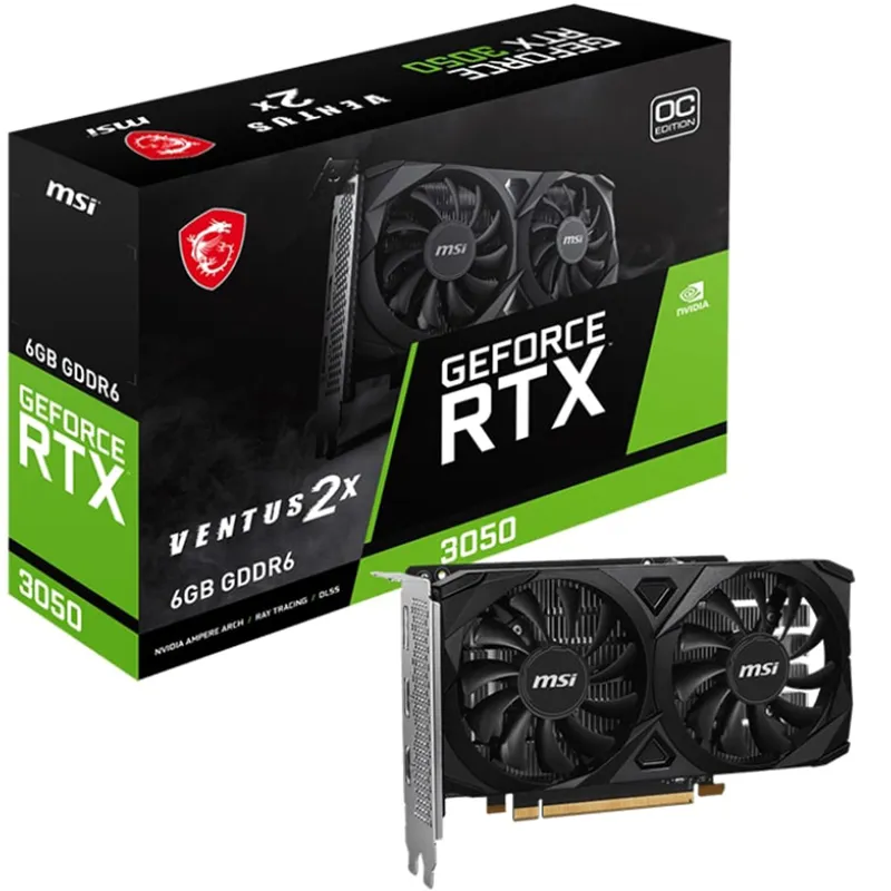 Відеокарта GF RTX 3050 6GB GDDR6 Ventus 2X E 6G OC MSI (GeForce RTX 3050 VENTUS 2X E 6G OC) - зображення 1