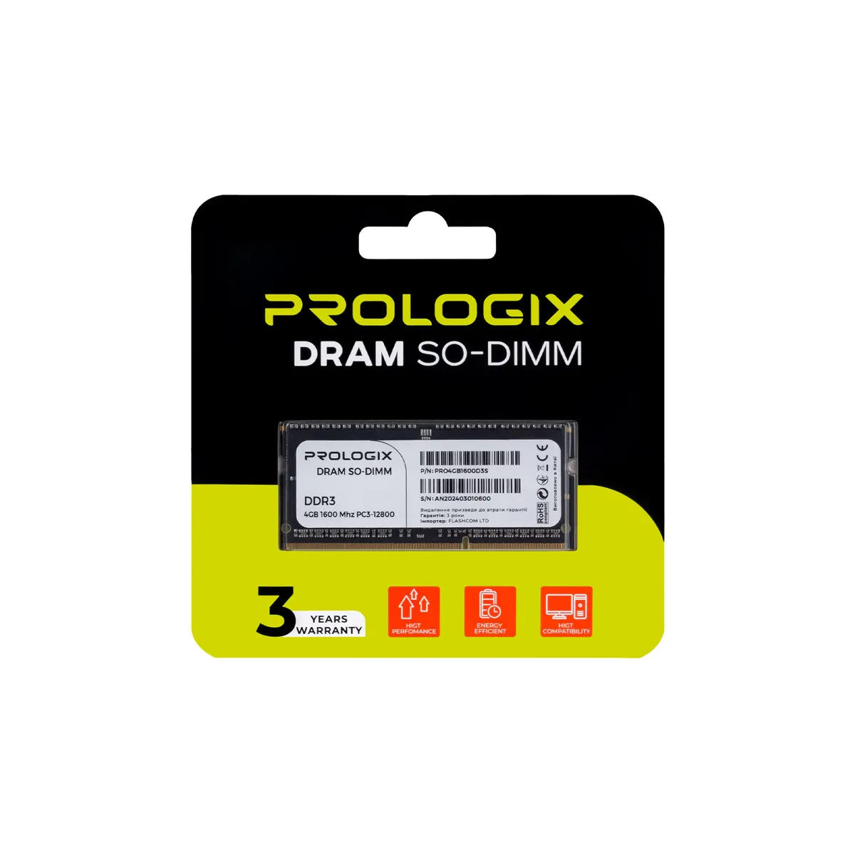 Модуль пам'яті для ноутбука SoDIMM DDR3 4GB 1600 MHz Prologix (PRO4GB1600D3S) - мініатюра 4