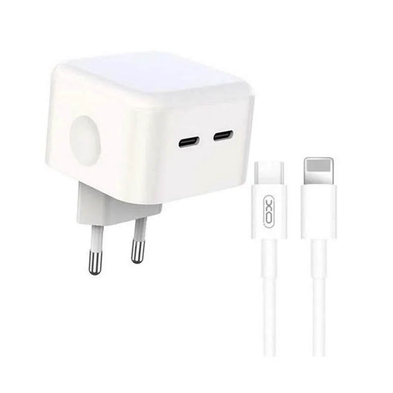 Мережевий зарядний пристрій XO L102 (2USB-Cх3A) QC3.0 White (XO-L102i-WH) + кабель Lightning - зображення 1