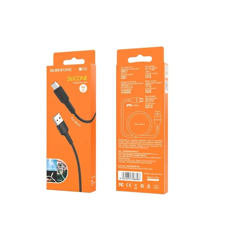 Кабель Borofone BX30 Silicone USB - micro USB (M/M), 1 м, Black (BX30MB) - мініатюра 3