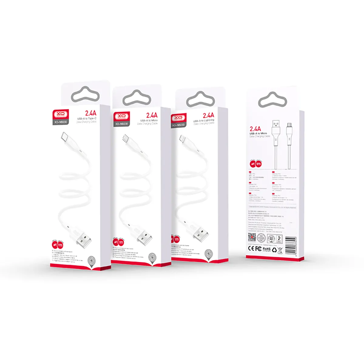 Кабель XO NB230 USB - Lightning (M/M), 2.4 A, 1 м, White (NB230-AI.white) - мініатюра 2