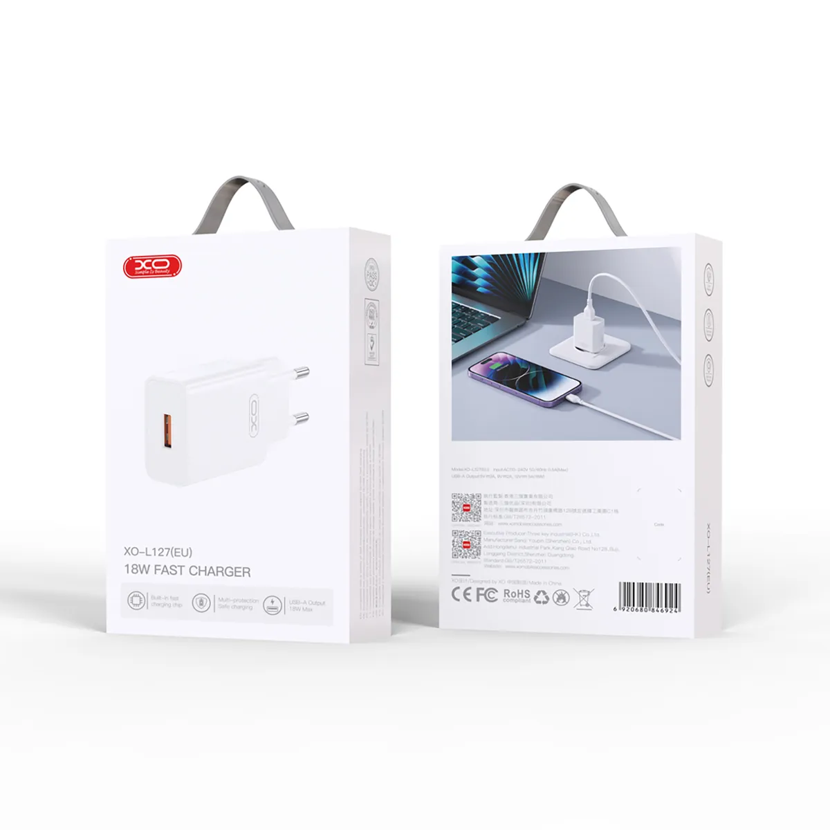 Мережевий зарядний пристрій XO L127 (1USB, 3А) QC 3.0 White (L127.white) - мініатюра 5