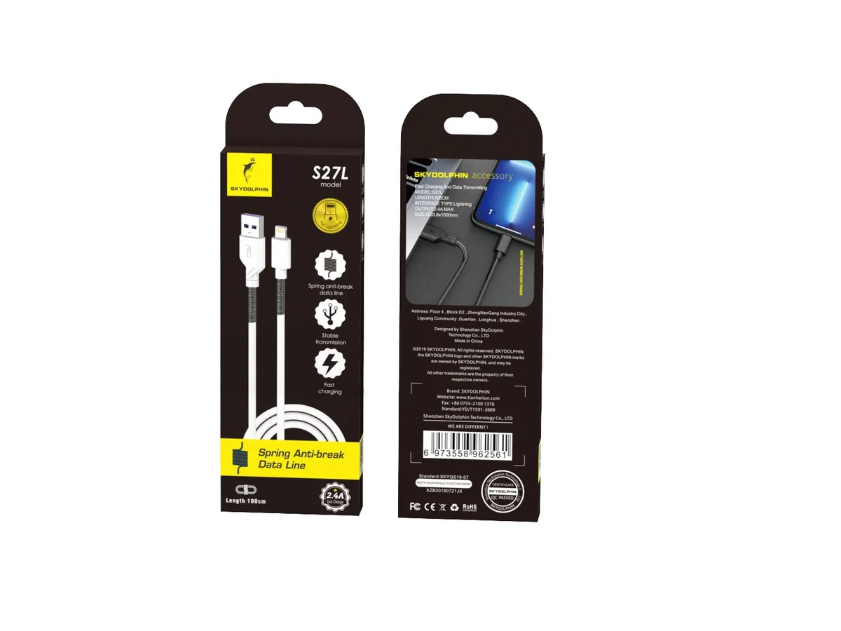 Кабель SkyDolphin S27L Spring Anti-Brake USB - Lightning (M/M), 1 м, White (SDUSB-000608) - мініатюра 3