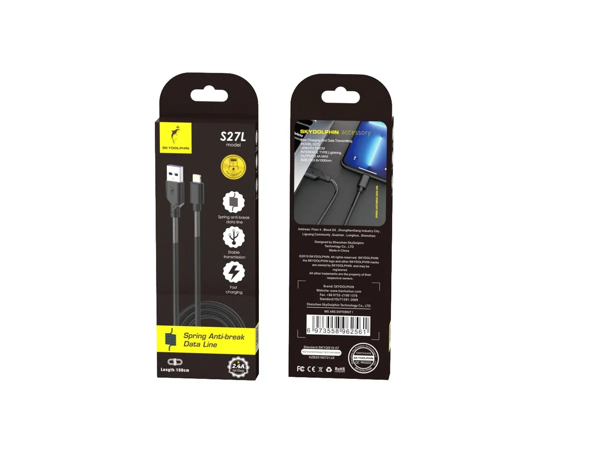 Кабель SkyDolphin S27L Spring Anti-Brake USB - Lightning (M/M), 1 м, Black (SDUSB-000609) - мініатюра 3
