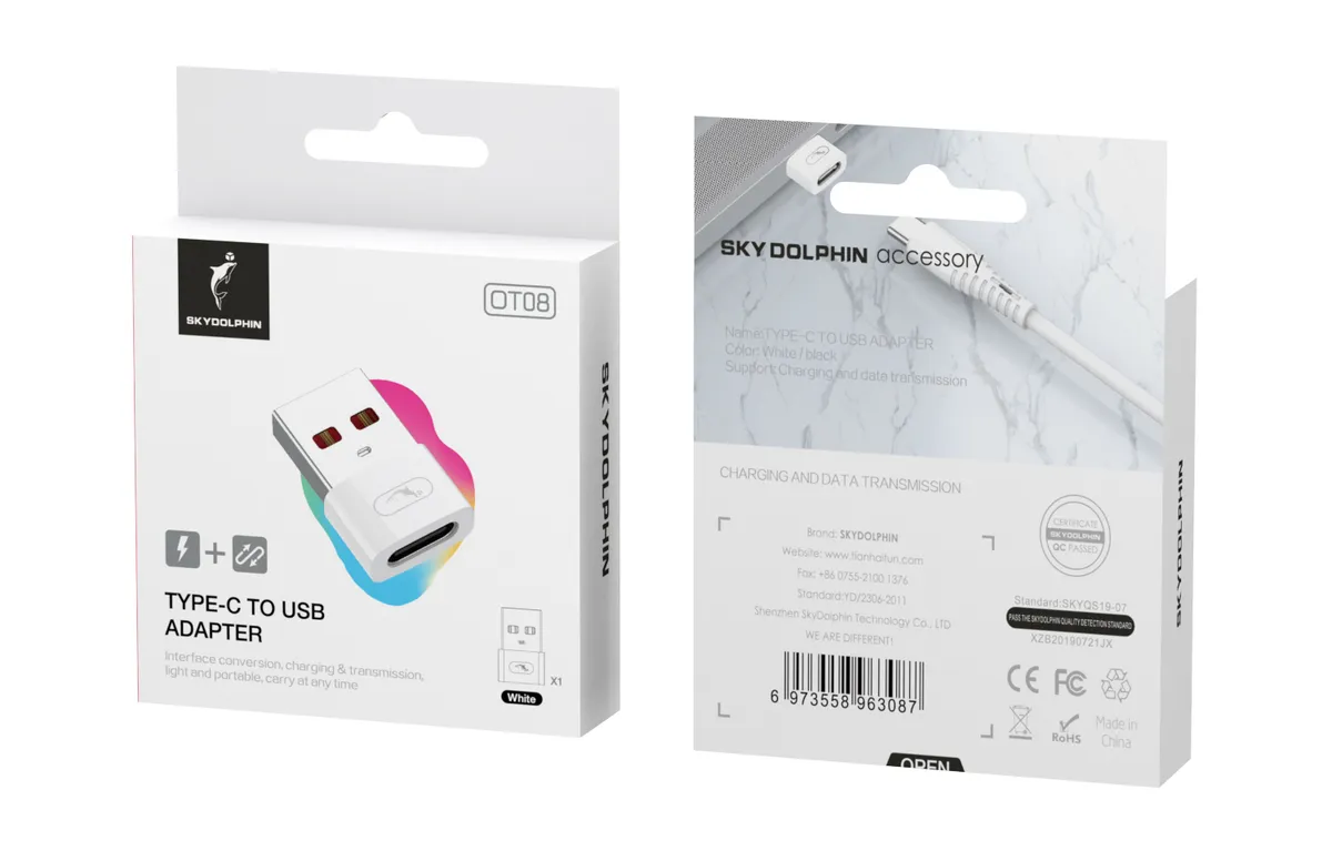Перехідник SkyDolphin OT08 Mini USB Type-C - USB (F/M), white (SDADPT-00032) - зображення 1