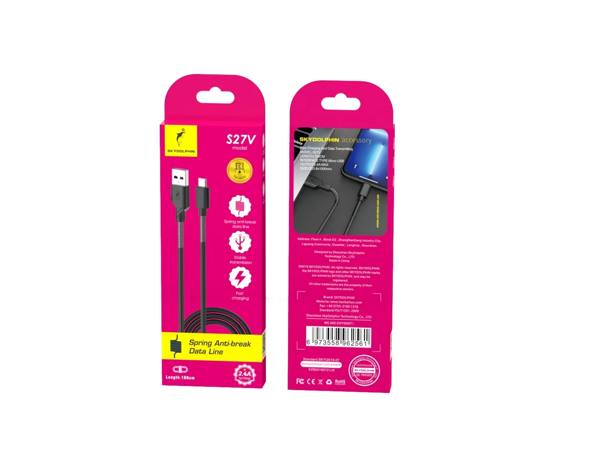 Кабель SkyDolphin S27V Spring Anti-Brake USB - micro USB (M/M), 1 м, Black (SDUSB-000613) - мініатюра 3