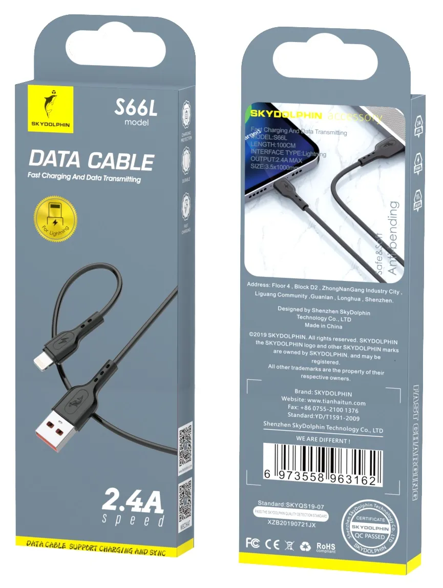 Кабель SkyDolphin S66L USB - Lightning (M/M), 1 м, Black (SDUSB-000648) - зображення 1