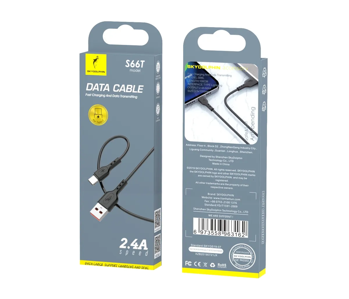 Кабель SkyDolphin S66T USB - USB Type-C (M/M), 1 м, Black (SDUSB-000650) - зображення 1