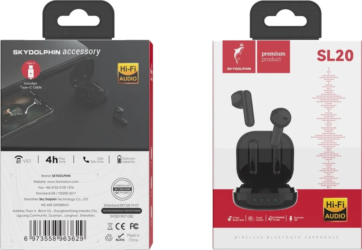Bluetooth-гарнітура SkyDolphin TWS SL20 Black (SDBTE-000184) - мініатюра 2
