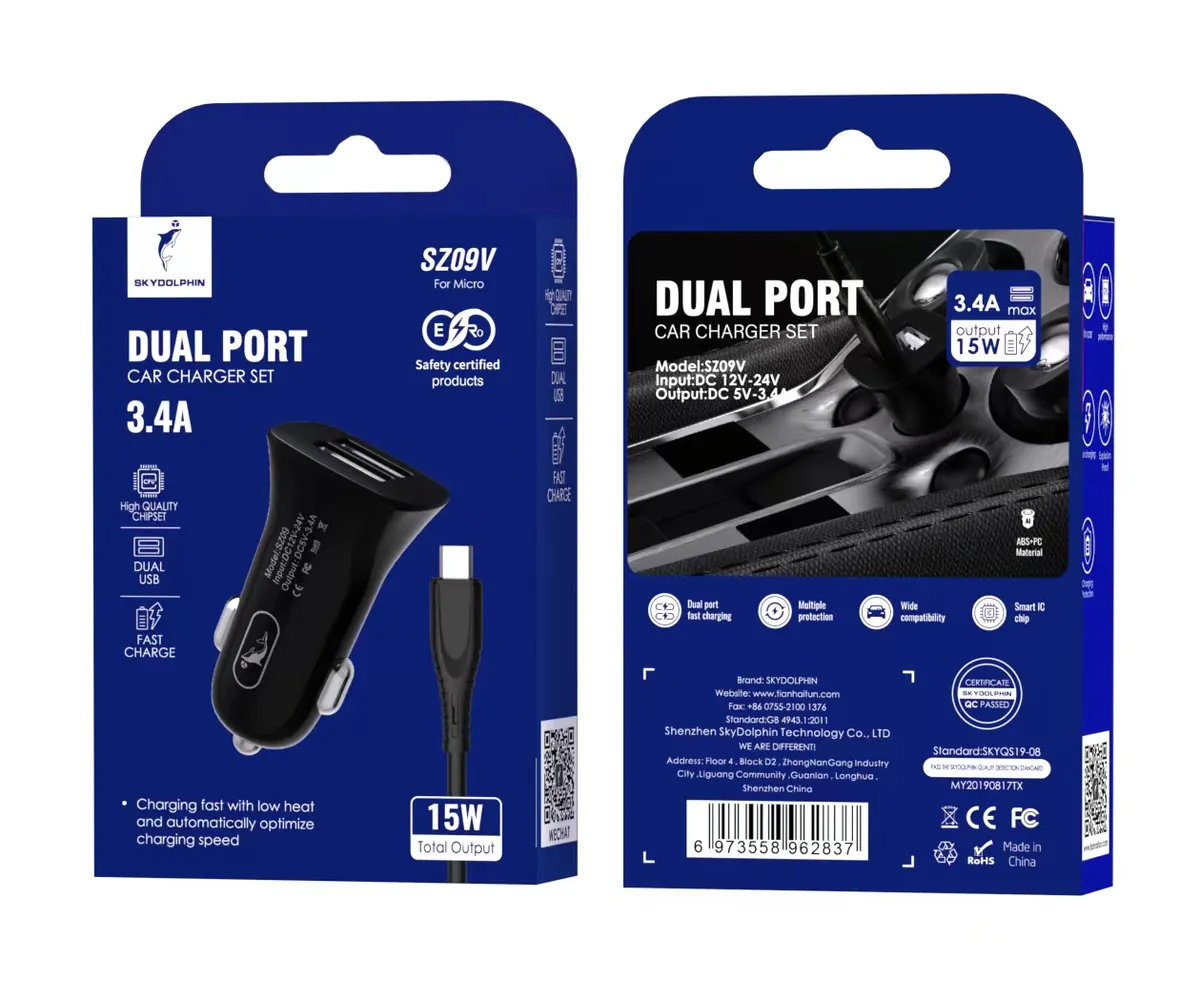 Автомобільний зарядний пристрій SkyDolphin SZ09V (2USB, 3.4A) Black (SDAZP-000111) + кабель microUSB - мініатюра 2