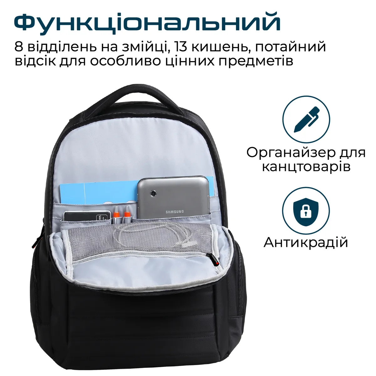 Рюкзак для ноутбука Promate Rebel-BP Black - мініатюра 3