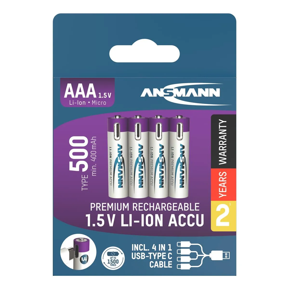 Акумулятори Ansmann AAA/HR03 Li-Ion 500 mAh BL 4 шт - зображення 1
