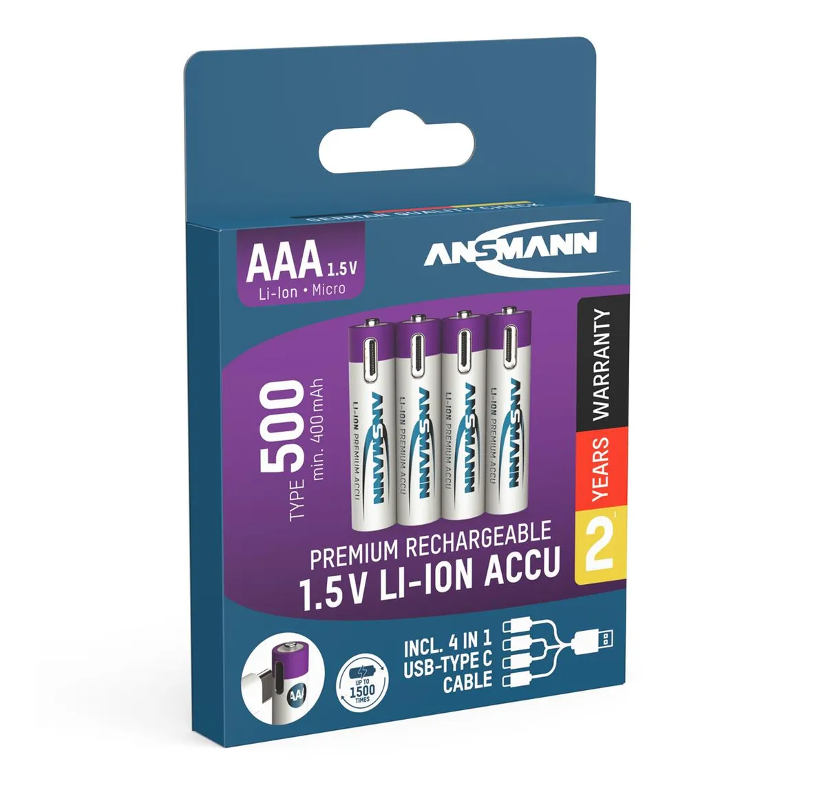 Акумулятори Ansmann AAA/HR03 Li-Ion 500 mAh BL 4 шт - мініатюра 5