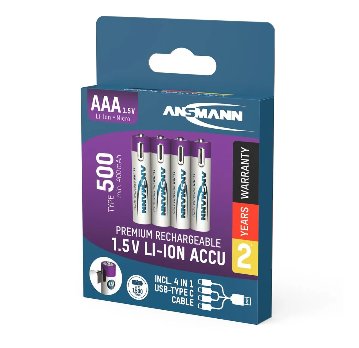Акумулятори Ansmann AAA/HR03 Li-Ion 500 mAh BL 4 шт - мініатюра 6