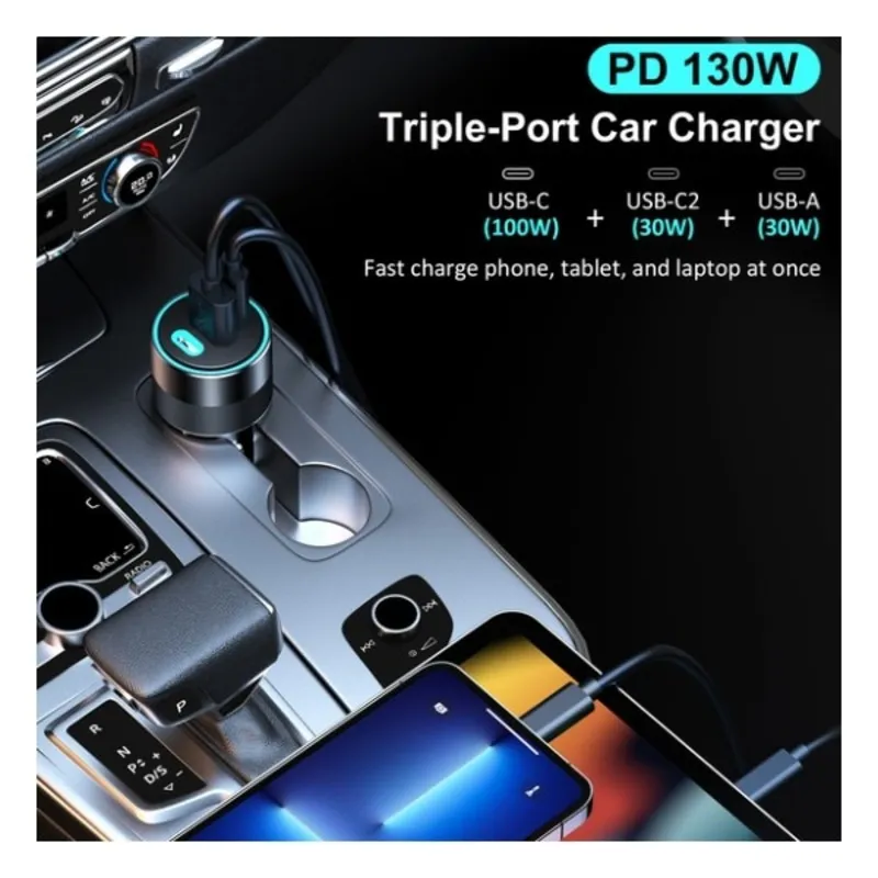 Автомобільний зарядний пристрій Choetech (2xUSB-C+USB-A) PD3.0 100W Black (TC0011-BK) - мініатюра 5