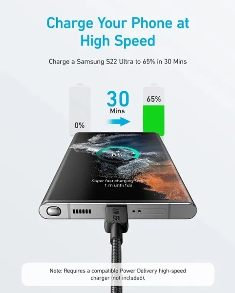 Кабель Anker 322 USB-C - USB-C, 1.8 м, Black (A81F6G11) - мініатюра 3
