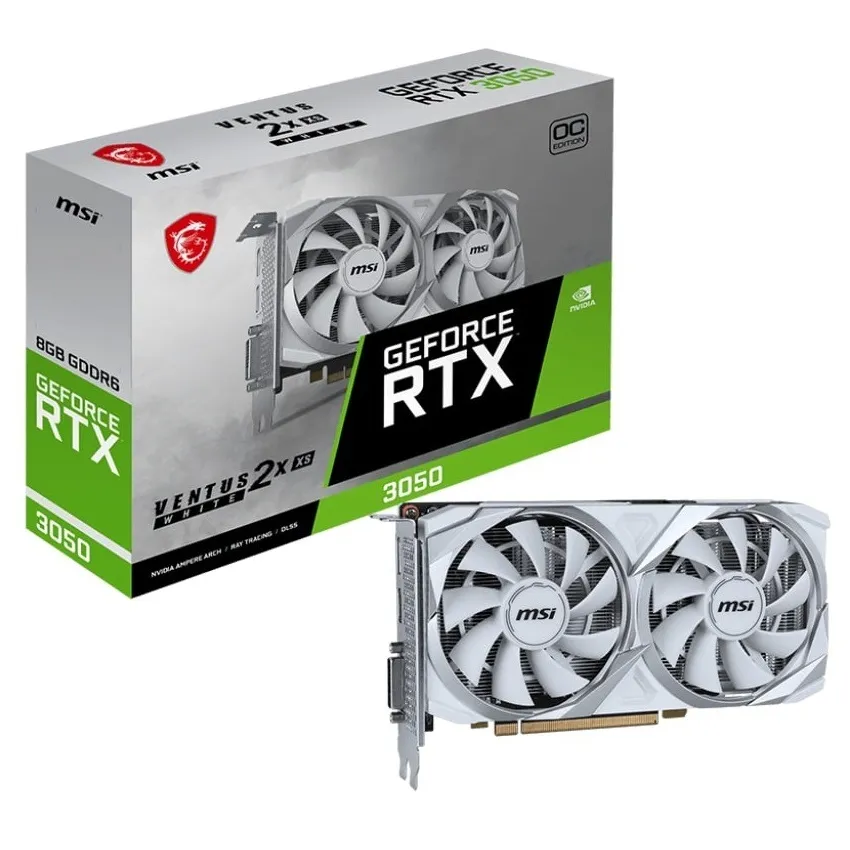 Відеокарта GF RTX 3050 8GB GDDR6 Ventus 2X XS White OC MSI (GeForce RTX 3050 VENTUS 2X XS WHITE 8G OC) - зображення 1
