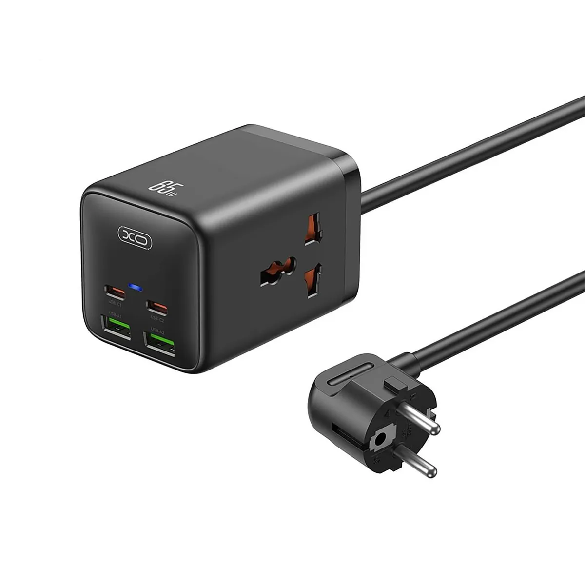 Мережевий фільтр XO (WL24.black) 2 розетки, 2 х USB, 2 x USB-C, 1.5 м, Black - зображення 1