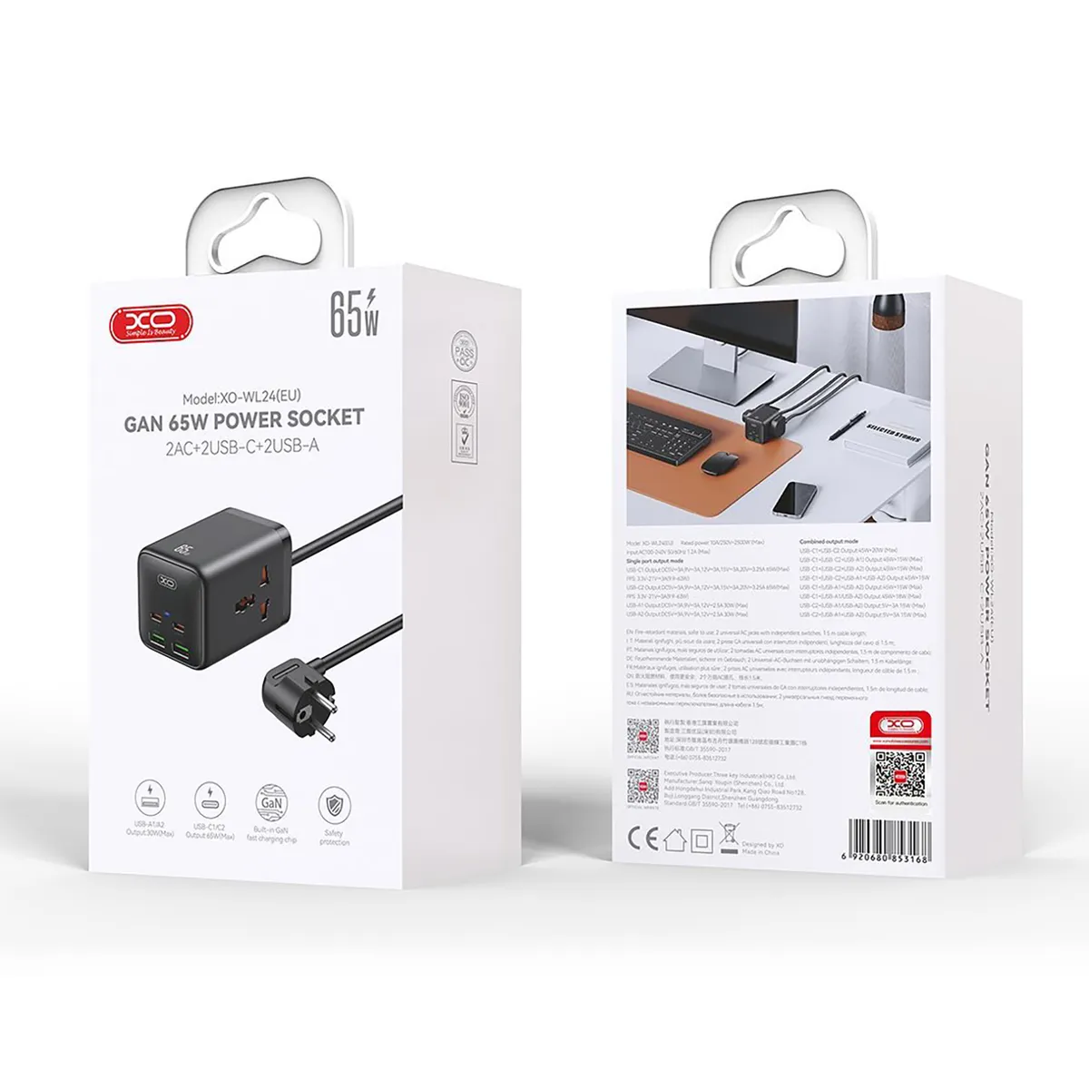 Мережевий фільтр XO (WL24.black) 2 розетки, 2 х USB, 2 x USB-C, 1.5 м, Black - мініатюра 6