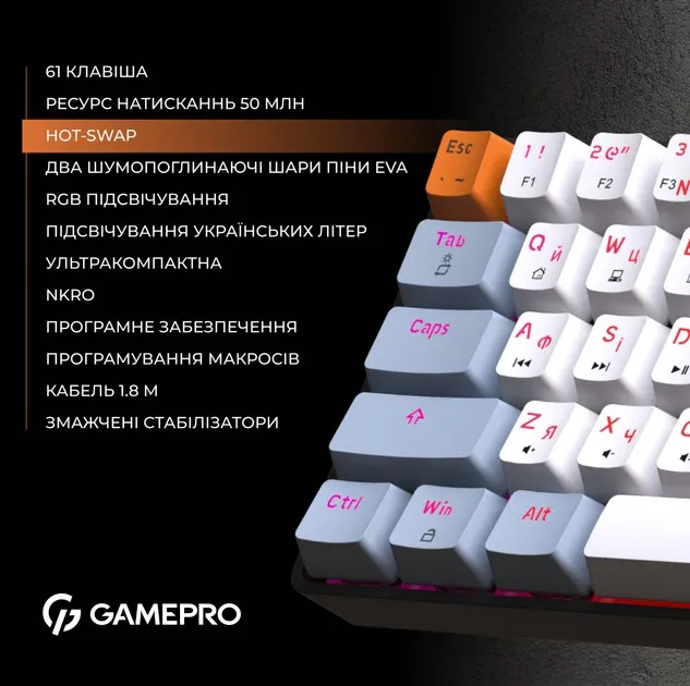 Клавіатура GamePro MK130R Red Swich Hot-Swap RGB Black - мініатюра 6