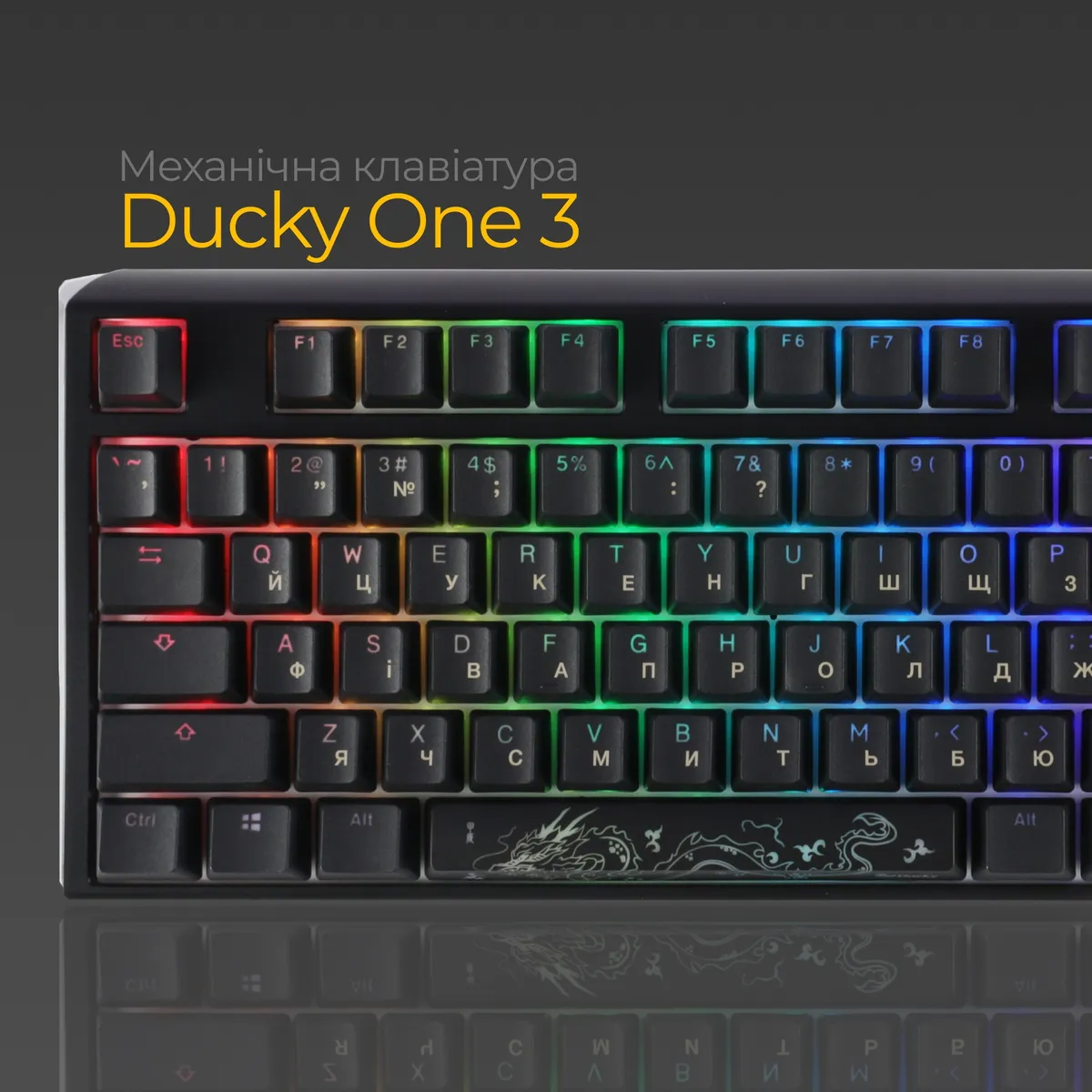 Клавіатура Ducky One 3 TKL Cherry MX Blue RGB UA USB Black (DKON2187ST-CUAPXCLAWSC1) - мініатюра 3