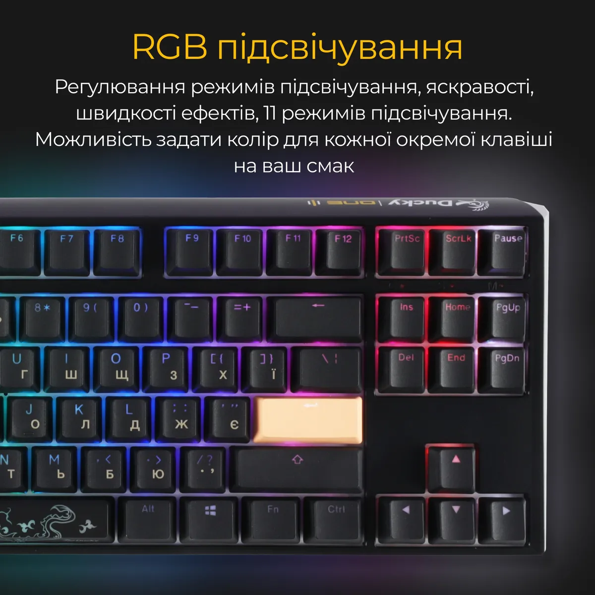 Клавіатура Ducky One 3 TKL Cherry MX Blue RGB UA USB Black (DKON2187ST-CUAPXCLAWSC1) - мініатюра 4