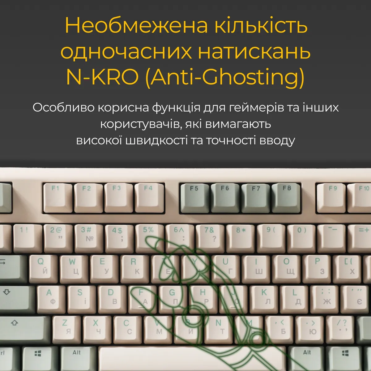 Клавіатура Ducky One 3 TKL Cherry MX Red UA USB Matcha Cream (DKON2187-RUAPXМAEGGC1) - мініатюра 7