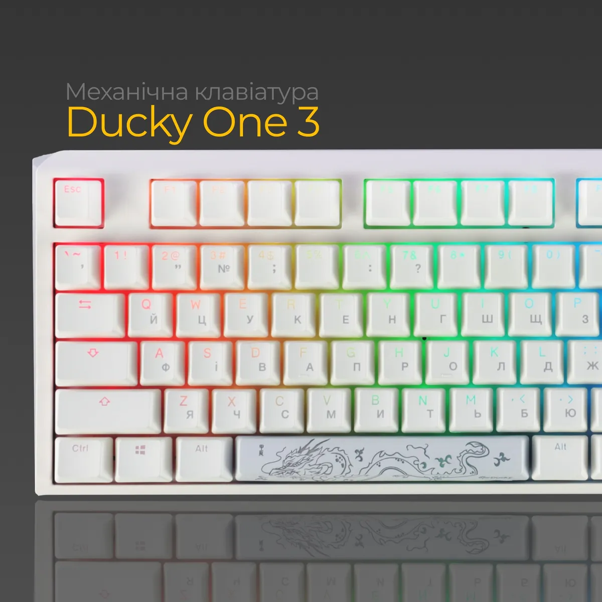 Клавіатура Ducky One 3 Cherry MX Blue RGB UA USB White (DKON2108ST-CUAPXPWWWSC1) - мініатюра 3