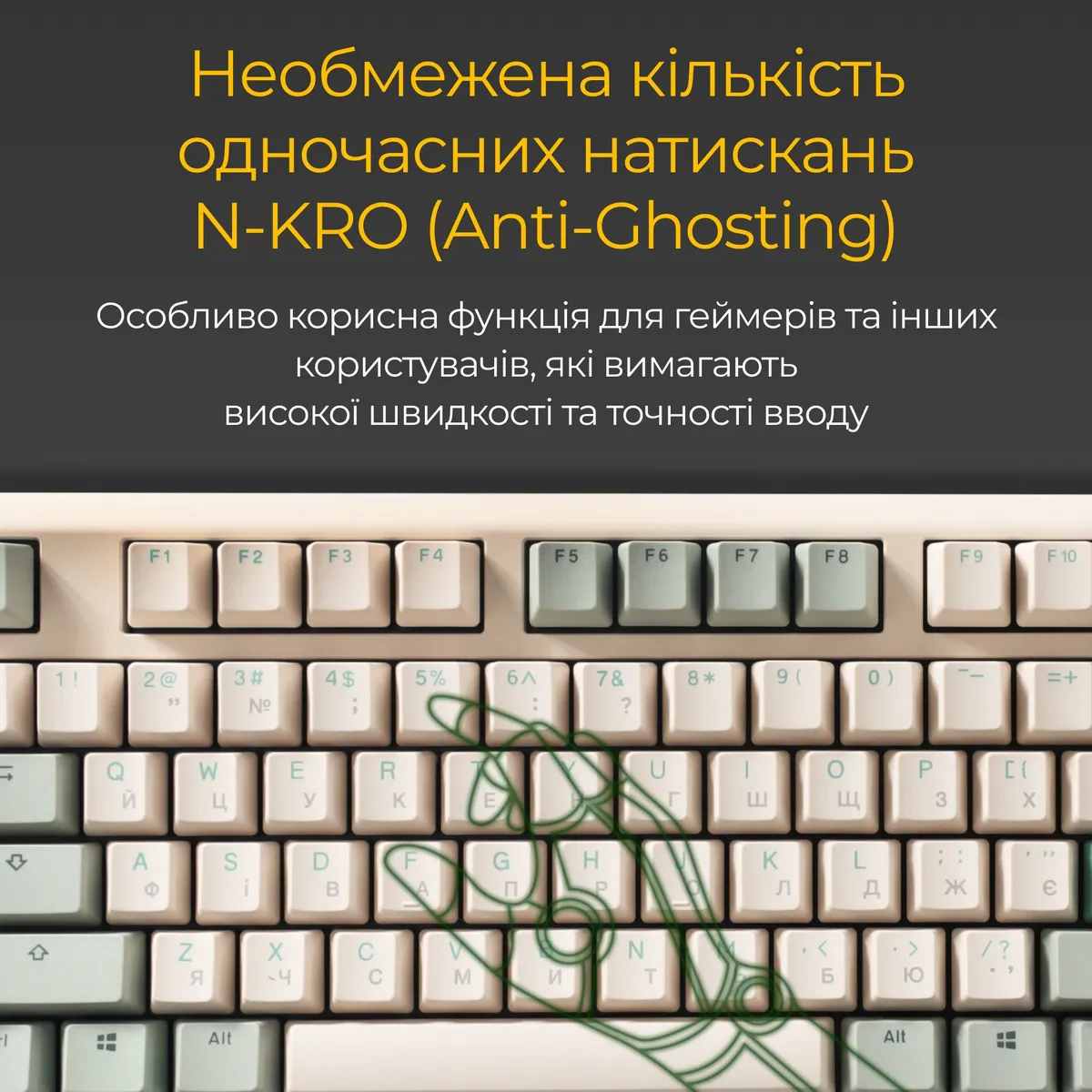 Клавіатура Ducky One 3 Cherry MX Speed Silver UA USB Matcha Cream (DKON2108-PUAPXМAEGGC1) - мініатюра 6
