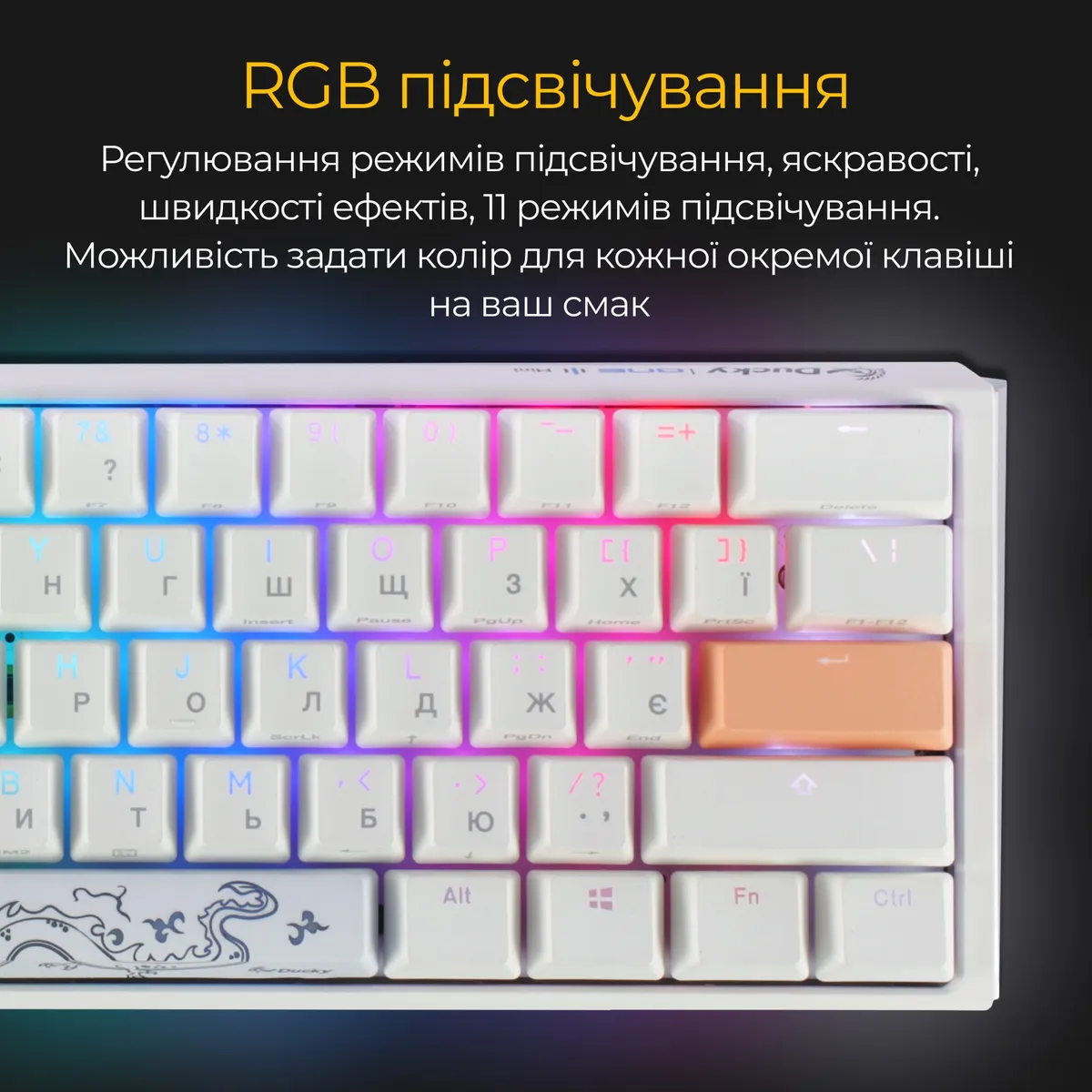 Клавіатура Ducky One 3 Mini Cherry MX Red RGB UA USB White (DKON2161ST-RUAPXPWWWSC1) - мініатюра 4