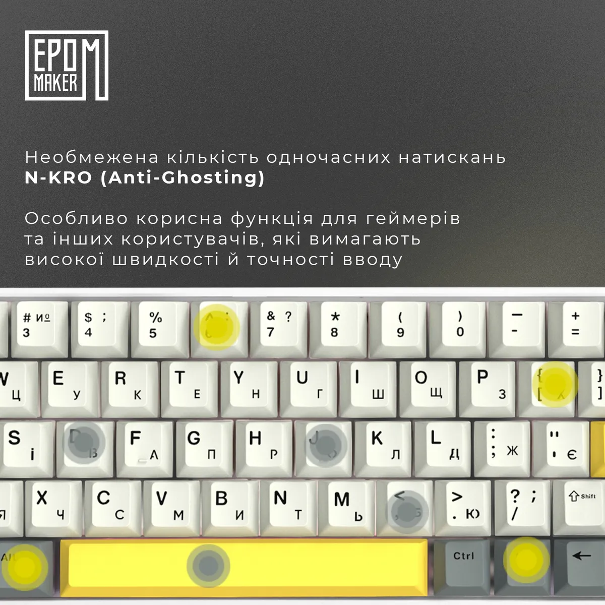 Клавіатура бездротова Epomaker EP64 60% Mulan Switch Hot-Swap (2.4G/BT/USB) RGB UA White (EP64-W-M) - мініатюра 10