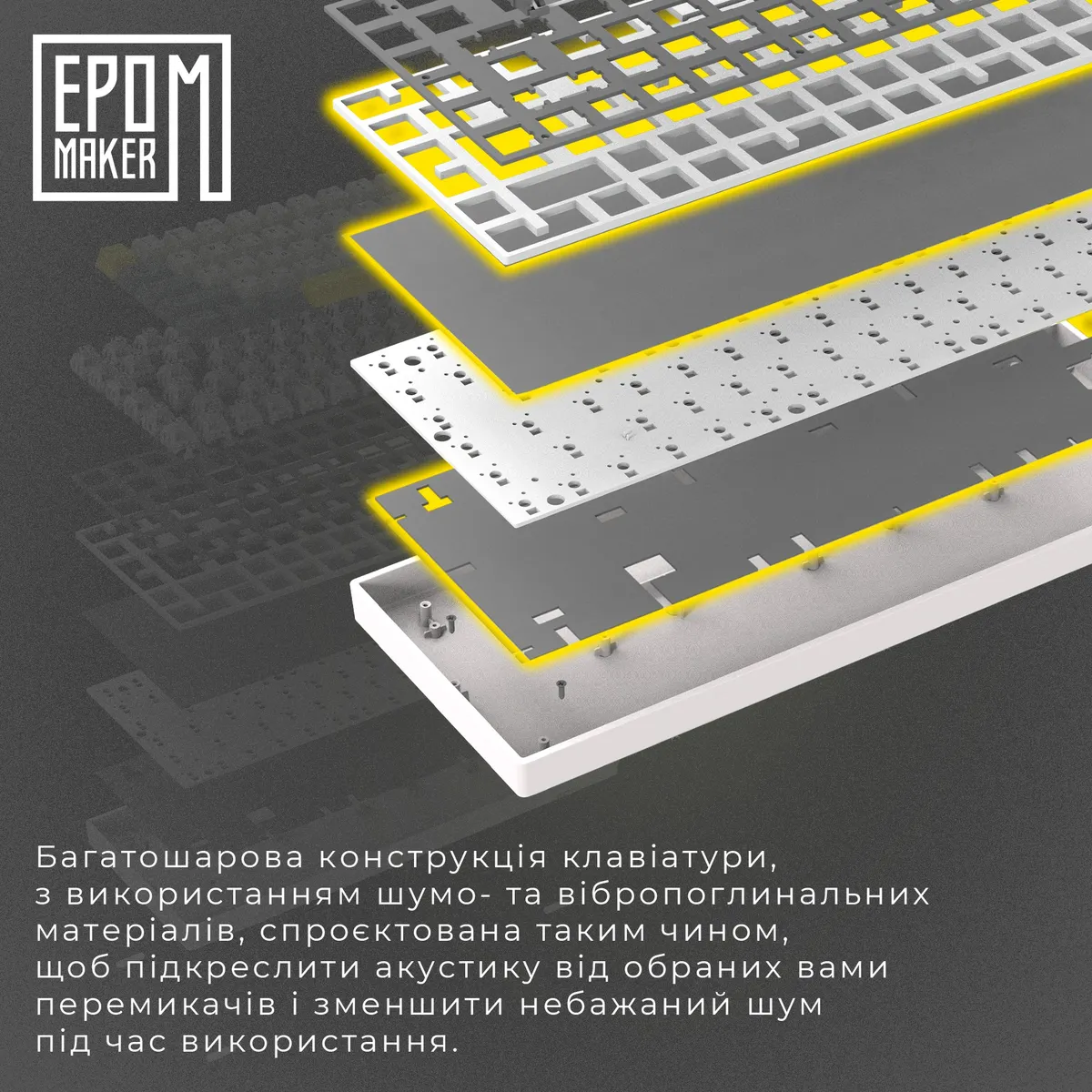 Клавіатура бездротова Epomaker EP64 60% Mulan Switch Hot-Swap (2.4G/BT/USB) RGB UA White (EP64-W-M) - мініатюра 12