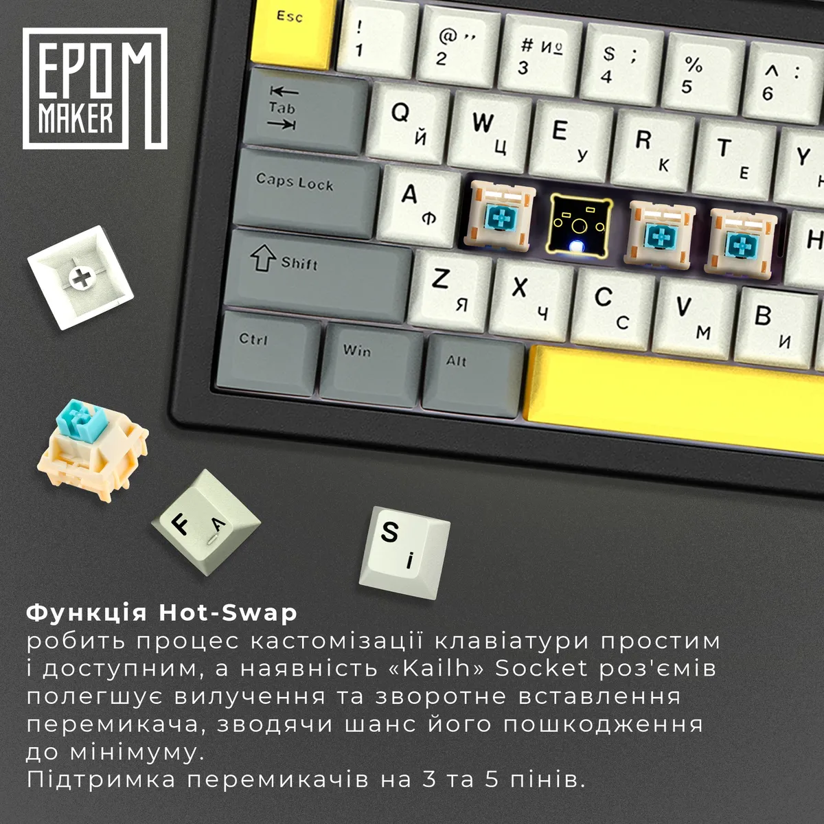 Клавіатура бездротова Epomaker EK68 65% Budgerigar V2 Switch Hot-Swap (2.4G/BT/USB) RGB UA Black (EK68-B-BV2) - мініатюра 12