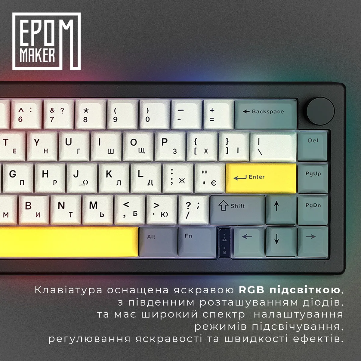Клавіатура бездротова Epomaker EK68 65% Budgerigar V2 Switch Hot-Swap (2.4G/BT/USB) RGB UA Black (EK68-B-BV2) - мініатюра 5