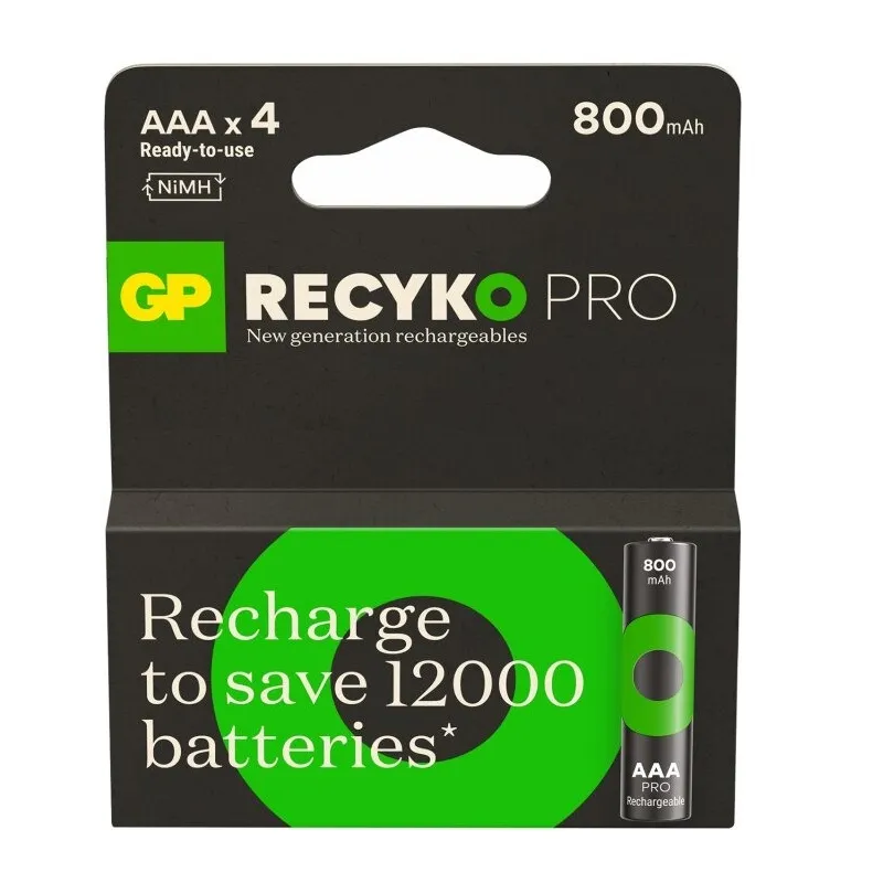 Акумулятори GP Recyko Pro Eco AAA/HR03 NI-MH 800mAh Box 4 шт - зображення 1