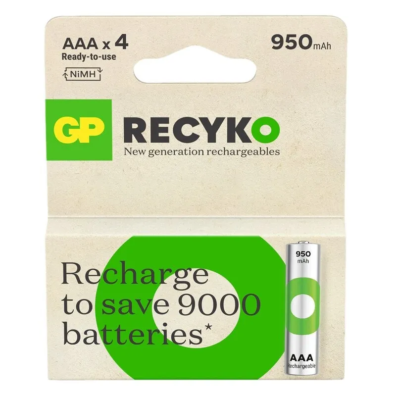 Акумулятори GP Recyko Eco AAA/HR03 NI-MH 950mAh Box 4 шт - зображення 1